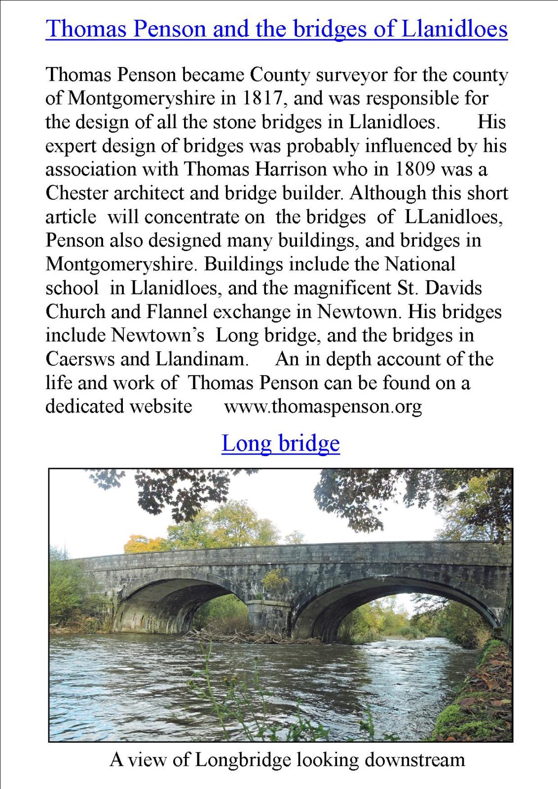 PENSON BRIDGES IN LLANIDLOES Llanidloes History